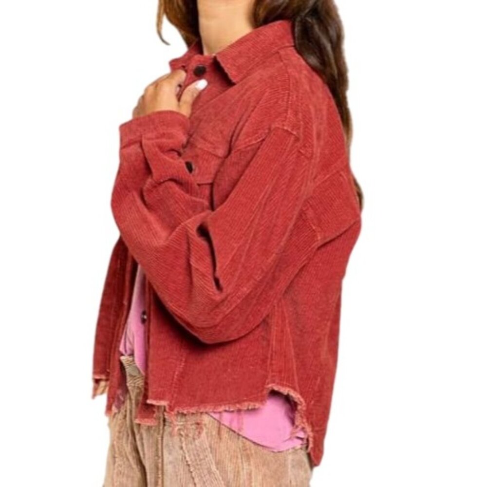 POL Corduroy Distressed Jacket Frayed Crop Orange Sz Small 100% cotton